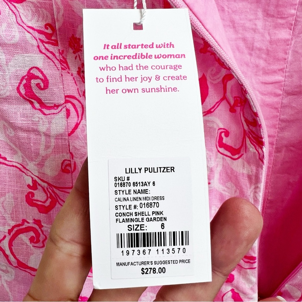 Lilly Pulitzer Linen Calina Midi Dress Size 6 Pink NWT - Picture 12 of 16